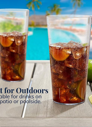 US Acrylic Café Plastic Reusable Tumblers (Set of 12) 32-ounce Iced-Tea Cups Clear | Value Set of Restaurant Style Drinking Glasses, Stackable, BPA-free, Made in the USA | Top-rack Dishwasher Safe