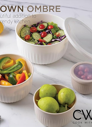 COOK WITH COLOR Prep Bowls with Lids- Wide and Deep Nesting Plastic Small Mixing Bowl Set with Lids, 12 Piece Set - Deep Bowls, Brown