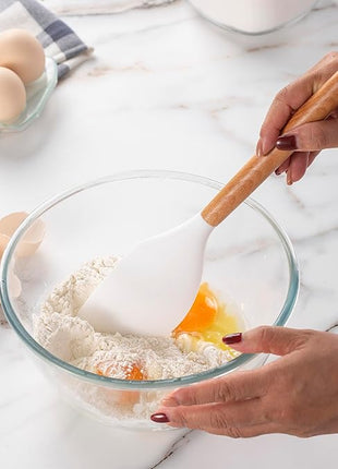 Country Kitchen Non Stick Silicone Utensil Set with Rounded Wood Handles for Cooking and Baking, 14 Piece Set, White