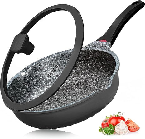 Vinchef Nonstick Skillet with Lid, 12.5In Aluminum Deep Frying/Saute Pan with Lid and Heat Indicator, Anti Scratch and Anti Stain, Induction Compatible