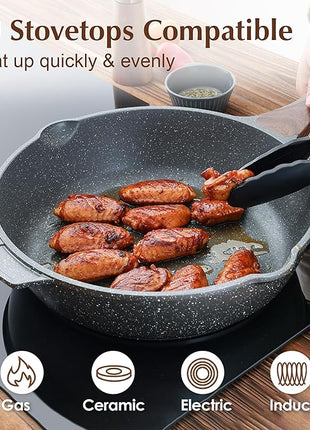 SENSARTE Nonstick Deep Frying Pan Skillet, 12-inch Saute Pan with Lid, Stay-cool Handle, Chef Pan Healthy Stone Cookware Cooking Pan, Induction Compatible, PFOA Free