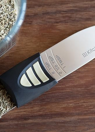 KitchenArt Professional Series Tablespoon, Champagne Satin Measuring Spoon, Adjustable from 1/2 Teaspoon to 1 Tablespoon, White & Black