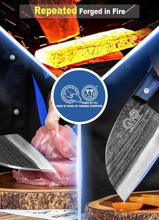 XYJ Authentic Since 1986,Ancient Forged Butcher Knives,Serbian Chef Knife With Sheath,Chinese Vegetable Meat Knives For Kitchen Camping Outdoor,Full Tang (6 inch)