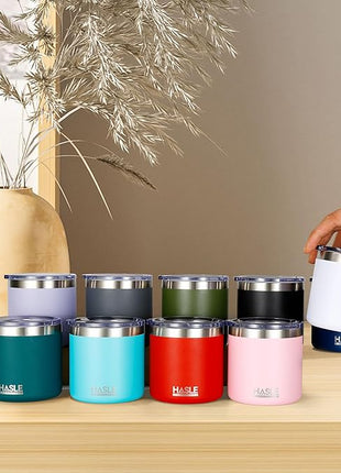 HASLE OUTFITTERS 10oz Insulated Tumblers with Lid and Straw,Stainless Steel Tumbler Travel Coffee Mug,Double Wall Reusable Tumbler Cup for Iced and Hot Drinks(White,12 Pack)