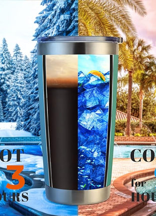 DOMICARE 20oz Stainless Steel Tumbler Bulk with Lid, Double Wall Vacuum Insulated Travel Mug, Powder Coated Coffee Cup, Light Blue, 1 Pack