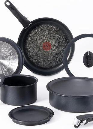 T-fal Ingenio Expertise Non Stick Cookware Set 10 Piece, Induction, Oven Broiler Safe 500F, Stackable Cookware, Pots and Pans Set, RV, Camping, Frying Pans, Dishwasher Safe, Detachable Handle,Black