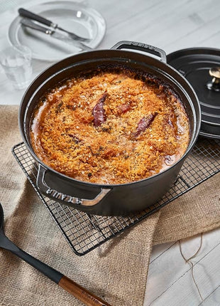 STAUB Cast Iron Dutch Oven 7-qt Round Cocotte, Serves 7- 8, Made in France, Black Matte