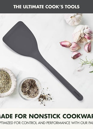 GreenPan Silicone Solid Turner Spatula, Flipping Cooking Kitchen Utensil, Flexible Rubber Nonstick Cookware, Rigid Steel Core, Heat-Resistant, Anti-Slip Handle, BPA-Free, Dishwasher Safe, Gray