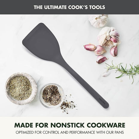 GreenPan Silicone Solid Turner Spatula, Flipping Cooking Kitchen Utensil, Flexible Rubber Nonstick Cookware, Rigid Steel Core, Heat-Resistant, Anti-Slip Handle, BPA-Free, Dishwasher Safe, Gray