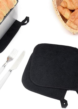 100% Cotton Kitchen Everyday Basic Terry Pot Holder Heat Resistant Coaster Potholder for Cooking and Baking Set of 5 Black