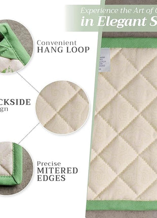 Maison d' Hermine Pot Holders 100% Cotton Heat Resistant Potholders 8" x 8" Hot Pads with Loop BBQ, Cooking, Baking, Grilling, Kitchen, Handling Hot Pans Spring/Summer (Pack of 1, Jardin Du Roy)