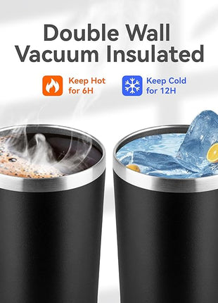 HASLE OUTFITTERS 12 oz Skinny Tumbler, Stainless Steel Insulated Slim Tumbler set bulk with Lid, Reusable Double Wall Travel Coffee Mug, Durable Powder Coated Travel Water Cup(Black,6)