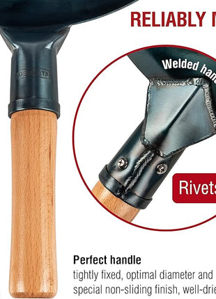 YOSUKATA 13.5” Blue Carbon Steel Wok Pan – Pre-Seasoned Flat Bottom Wok Compatible with open fire, gas, electric, ceramic, induction cooktops -Traditional Chinese Pan for Stir Fry, BBQ, Grill, Camping