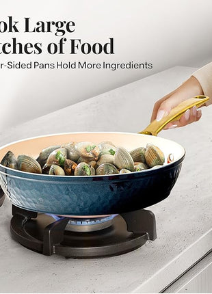 Gotham Steel Hammered 20Pcs Ceramic Cookware Set, Induction Pots and Pans Set Non Stick with Deep Fry Pan, Steamer, & Bakeware, Non Toxic PFOA PFOS Free, Oven & Dishwasher Safe