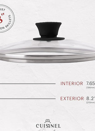 Cuisinel Cast Iron Skillet with Lid - 8"-Inch Frying Pan + Glass Cover + Silicone Grip Handle Holder - Pre-Seasoned Cookware - Indoor/Outdoor, Grill, Stovetop, Camping Fire, Induction Oven Use