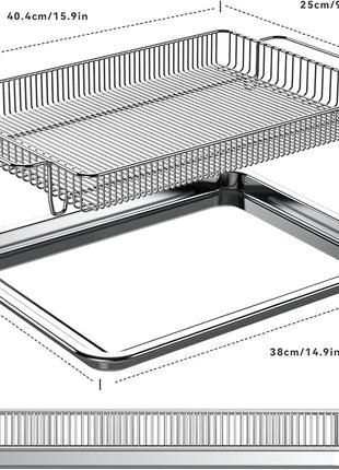 Air Fryer Basket for Oven, Air Fryer Basket and Stainless Steel Baking Tray Pant Oven Air Fryer Pan Rack for Cooking Baking Dishwasher and Broiling (15.9 in * 9.8 in &14.9 in * 11 in)