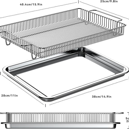 Air Fryer Basket for Oven, Air Fryer Basket and Stainless Steel Baking Tray Pant Oven Air Fryer Pan Rack for Cooking Baking Dishwasher and Broiling (15.9 in * 9.8 in &14.9 in * 11 in)