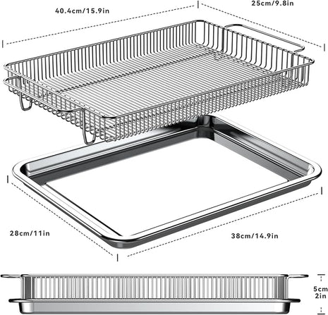 Air Fryer Basket for Oven, Air Fryer Basket and Stainless Steel Baking Tray Pant Oven Air Fryer Pan Rack for Cooking Baking Dishwasher and Broiling (15.9 in * 9.8 in &14.9 in * 11 in)