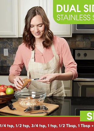 Spring Chef Stainless Steel Magnetic Measuring Spoons Set of 8 with Leveler, Dual Sided Metal Teaspoon & Tablespoon Measuring Spoons, Nesting Kitchen Gadgets for Baking & Cooking - 2 Pack - Black