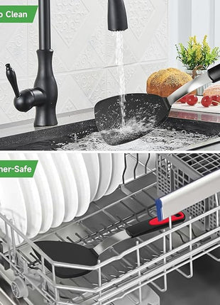 Silicone Spatula Turner Set of 4, GEEKHOM 600°F Heat Resistant Cooking Spatulas for Nonstick Cookware, Large Flexible Kitchen Utensils BPA Free Rubber Spatulas for Pancake, Eggs, Fish, Black