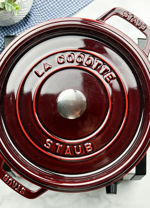Staub Cast Iron Round Dutch Oven, Made in France, Grenadine, 4-qt, Serves 4-6 people