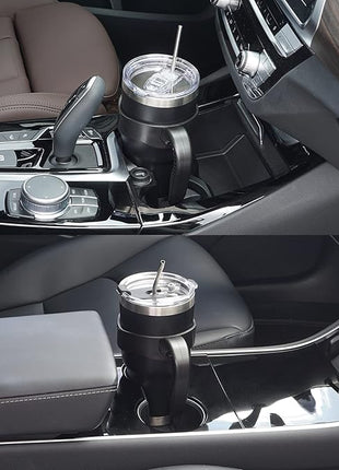 WETOWETO 30oz Insulated Tumbler With 2 Lids and 2 Straws, Stainless Steel Double Vacuum Coffee Tumbler Cup with Handle, Powder Coated Travel Mug for Home, Office, Travel, Party (Black, 1 Pack)