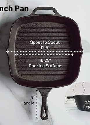 Backcountry Iron 12 Inch Square Grill Pan Large Pre-Seasoned Cast Iron