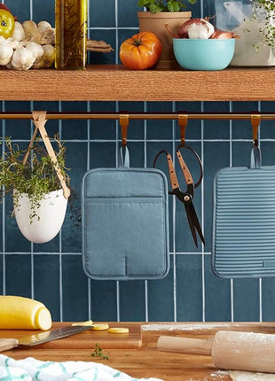 KitchenAid Ribbed Soft Silicone Pot Holder 2-Pack Set, Fog Blue, 7"x9"