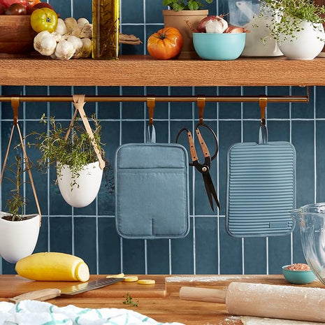 KitchenAid Ribbed Soft Silicone Pot Holder 2-Pack Set, Fog Blue, 7"x9"