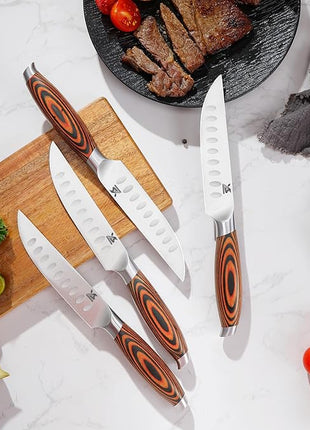 MSY BIGSUNNY Steak Knife Set, 4-Piece, German Steel 5-Inch Blade, High-end Ergonomic Handle Steakhouse Knife Set (Steak Knife Set 5")