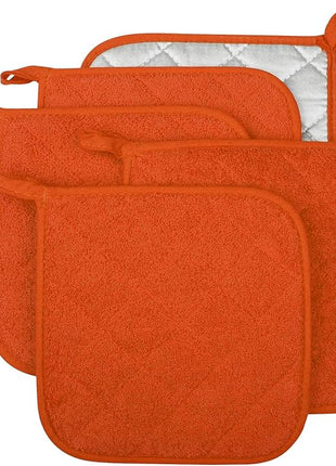 100% Cotton Kitchen Everyday Basic Terry Pot Holder Heat Resistant Coaster Potholder for Cooking and Baking Set of 5 Orange