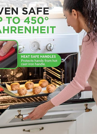 NutriChef 3-Piece Nonstick Kitchen Oven Baking Pans - Premium & Stylish Non-Stick Steel, Commercial Grade Restaurant Quality Metal Bakeware with Red Silicone Handles - Easy to Clean, NCSBS3S