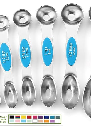 Spring Chef Stainless Steel Magnetic Measuring Spoons Set of 8 with Leveler, Nesting Teaspoon & Tablespoon Measuring Spoons for Dry and Liquid Ingredients, Kitchen Gadgets for Baking & Cooking - Teal