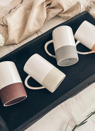Mora Ceramics 12oz Coffee Mug Set of 4 - Tea Cups with Handle - Microwave and Dishwasher Safe, Perfect For Mug Lovers - Rustic Matte Glaze, Modern Design - Assorted Colors