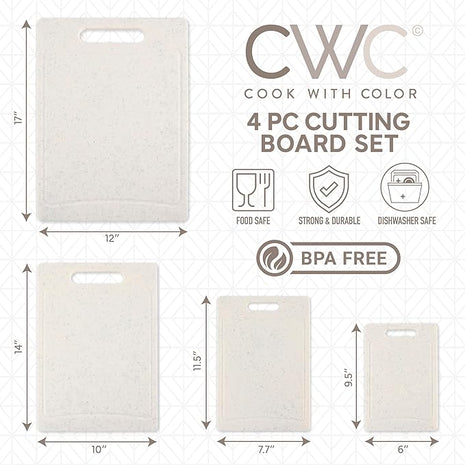 COOK WITH COLOR Non-Slip Cutting Board Set – Kitchen Essentials with Easy Grip Handle for Meat, Veggies, and Fruits, 4 Cutting Boards, White