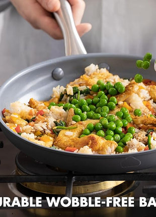 GreenPan Lima Hard Anodized 10" Frying Pan Skillet, Wood Spatula, Ceramic Nonstick, PFAS-Free Nontoxic Pots and Pans, Oven & Broiler Safe, Stainless Steel Handle, Cookware for Eggs & Omelet, Gray