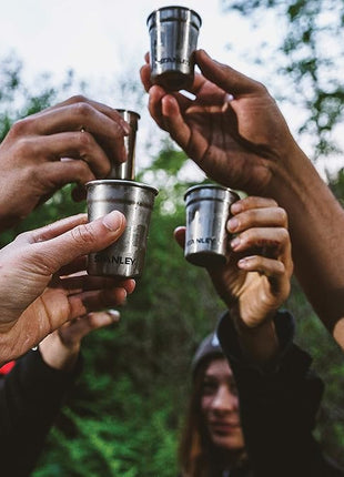 STANLEY Adventure Pre-Party Nesting Shot Glass Set | 4 Shot Glasses in Travel Carrying Case | 2 oz Stainless Steel Shooters | BPA-Free | Hammertone Green