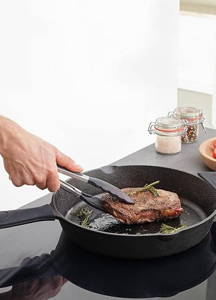 Navaris Cast Iron Skillet - 12 inch Cast Iron Pan - Seasoned Cookware for Frying, Cooking, Oven, Stove Top, Camping - Includes Silicone Handle Covers