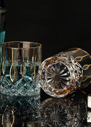 GLASKEY Gold Rim Whiskey Glasses Set of 2,Crystal Old Fashioned Glasses-Luxury Gold Collection,Perfect for Scotch Bourbon Rocks Cognac Vodka Gin Tequila Rum Liquor,Whiskey Gifts for Men