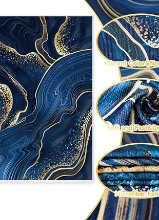 Boyiee Set of 6 Marble Kitchen Towels Blue Gold Hand Modern Absorbent Soft Decorative Dish Tea Towels 24 x 16 Inches Kitchen Gifts for Farmhouse Bathroom Decorations
