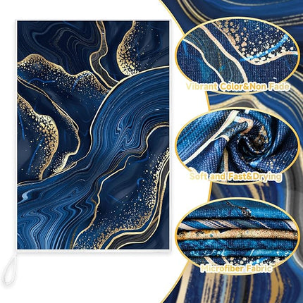 Boyiee Set of 6 Marble Kitchen Towels Blue Gold Hand Modern Absorbent Soft Decorative Dish Tea Towels 24 x 16 Inches Kitchen Gifts for Farmhouse Bathroom Decorations