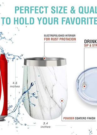 CHILLOUT LIFE 12 oz Stainless Steel Wine Tumbler with Lid - Double Wall Vacuum Insulated Wine Cup Glass Keeping Cold & Hot for Coffee, Champagne, Cocktails, Ice Cream