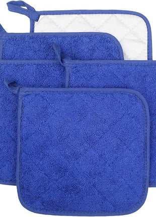 100% Cotton Kitchen Everyday Basic Terry Pot Holder Heat Resistant Coaster Potholder for Cooking and Baking Set of 5 Navy Blue