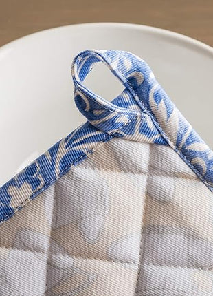 Maison d' Hermine Pot Holders Set 100% Cotton Heat Resistant Potholders 8" x 8" Hot Pads with Loop BBQ, Cooking, Baking, Grilling, Kitchen, Handling Hot Pans Spring/Summer (Pack of 2, Canton)