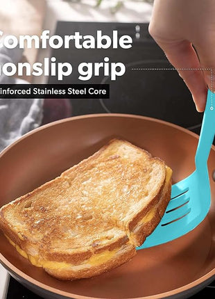 New DI ORO Silicone Turner Spatula Set - Kitchen Spatulas for Nonstick Cookware - Cooking Utensils for Flipping Eggs & Pancakes - 600°F Heat-Resistant BPA Free Turners - Dishwasher Safe (4pc, Teal)