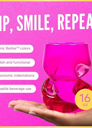 Dragon Glassware x Barbie Wine Glasses - 16 oz Magenta & Pink Wine Glasses Set of 2 - Stemless with Finger Indentations - Aerates Naturally - Barbie Gifts for Women