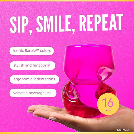 Dragon Glassware x Barbie Wine Glasses - 16 oz Magenta & Pink Wine Glasses Set of 2 - Stemless with Finger Indentations - Aerates Naturally - Barbie Gifts for Women