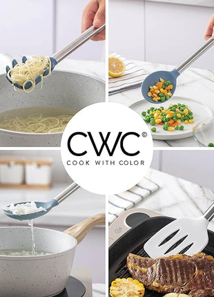 COOK WITH COLOR Silicone Cooking Utensils, Kitchen Utensil Set, Easy to Clean Silicone Kitchen Utensils, Cooking Utensils for Nonstick Cookware, Kitchen Gadgets Set, 5 Pieces, Blue and White