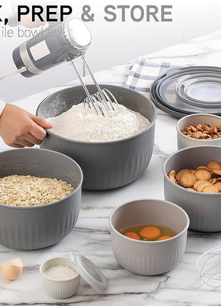 COOK WITH COLOR Prep Bowls with Lids- Wide and Deep Nesting Plastic Small Mixing Bowl Set with Lids, 12 Piece Set - Deep Bowls, Gray