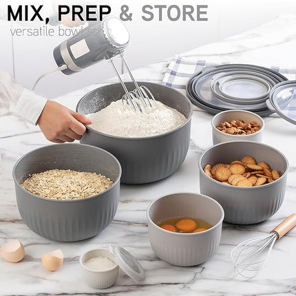 COOK WITH COLOR Prep Bowls with Lids- Wide and Deep Nesting Plastic Small Mixing Bowl Set with Lids, 12 Piece Set - Deep Bowls, Gray